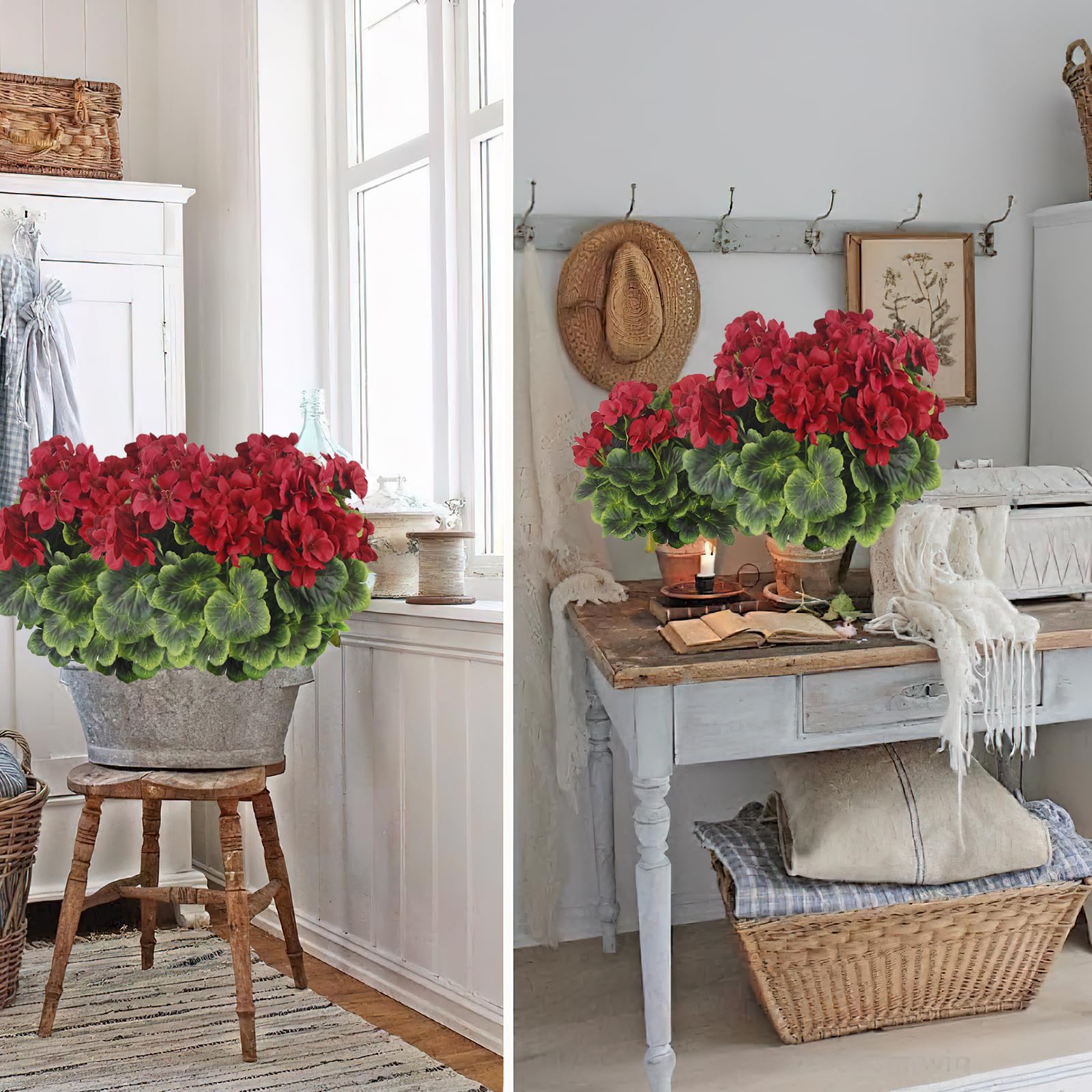 Amazon｜FAICOIA ゼラニウム 9ヘッドレッド 2個｜造花